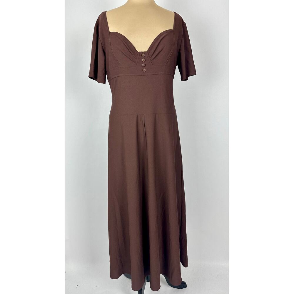 Vintage 90s Newport News Size 18 Chocolate Brown Maxi Dress Bustier Minimalist
